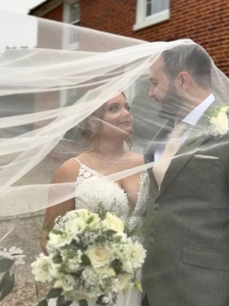 Bride and groom under the veil