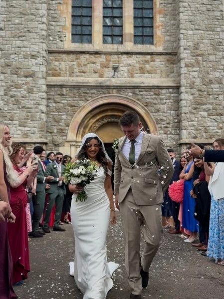 Walking away from the church after getting married